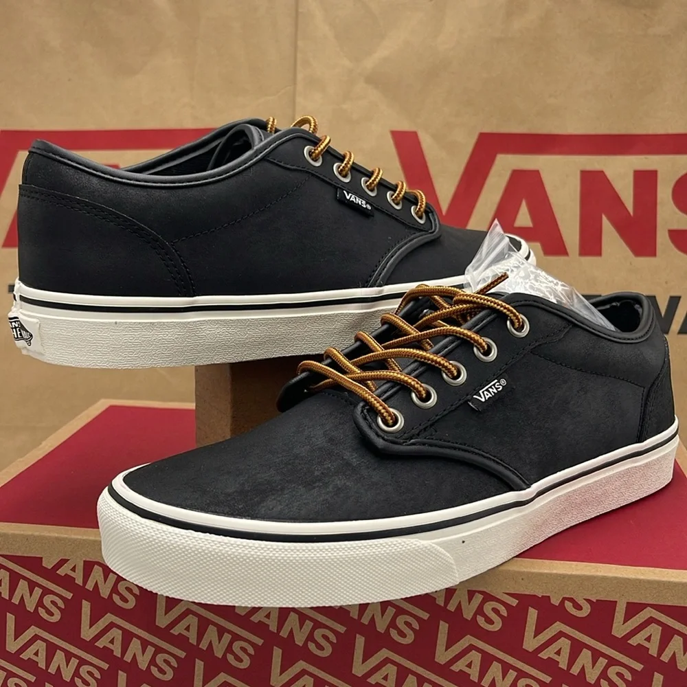 Vans Men’s Black Sneakers Classic Low-Top Design Atwood (Leather)BIck/Mrshmllow - Picture 9 of 16